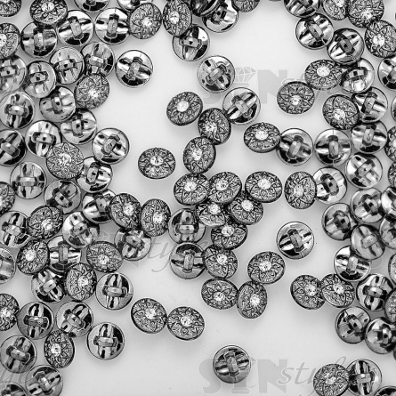 Пуговица пластиковая на ножке, круглая, цвет темный никель, белая страза в центре, размер 18L фото 3