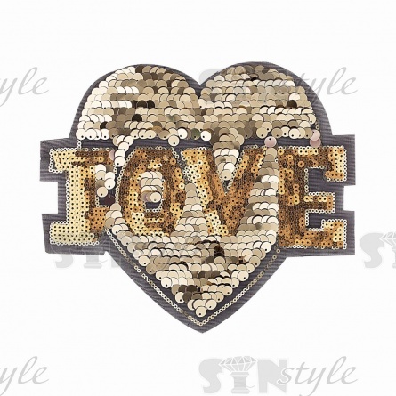 Аппликация на сетке из пайеток "Сердце", размер 200х225 мм, цвет черный+золотой фото 1