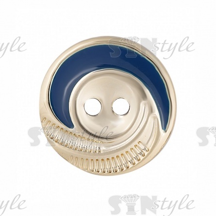 Пуговица пластиковая на два прокола, золотая с синим, 28L фото 3