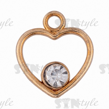 Подвеска металлическая "Сердечко", цвет серебро+белый страз, размер 15 мм х 17 мм фото 1