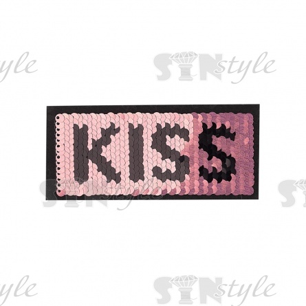 Термоаппликация-перевертыш из двухсторонних пайеток "KISS", размер 112х50 мм фото 1
