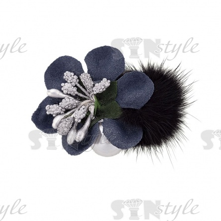 Цветочки декоративные с мехом, размер 50х45 мм, цвет темно-синий,   фото 1