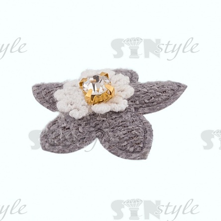 Аппликация 3D "Цветочек" со стразой, цвет серый/страза белая, размер 27 мм фото 2