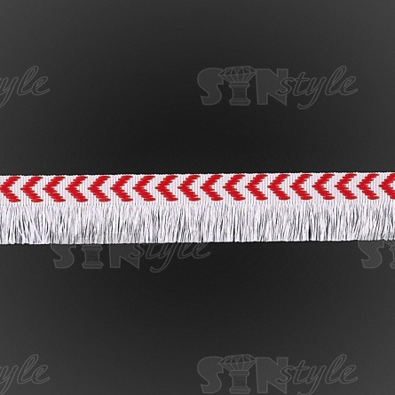 Декоративная тесьма букле с бахромой, цвет белый+красный, ширина 25 мм, намотка 45 ярдов фото 1