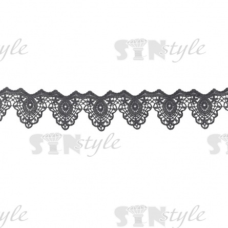 Кружево вязаное ажурное, ширина 80 мм, цвет черный, намотка 15 ярдов фото 2