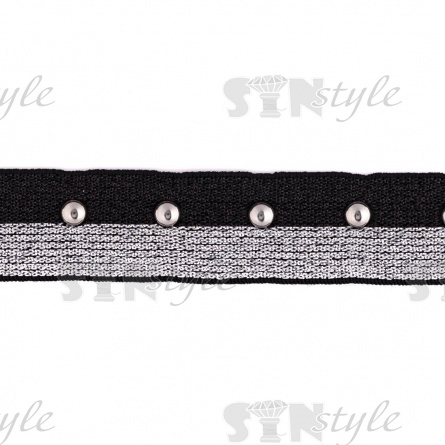 Резинка декоративная с клепками, ширина 20 мм, цвет черный+серебро, намотка 15 ярдов фото 2