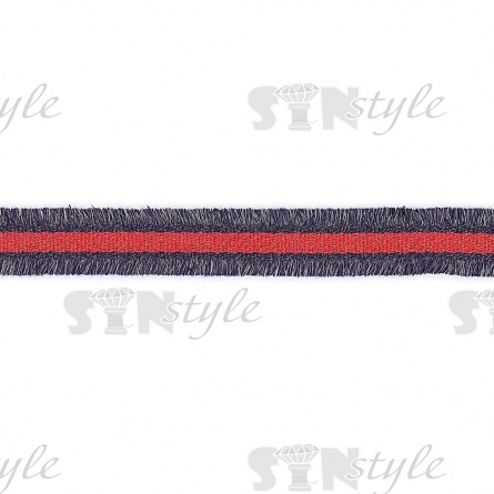 Тесьма букле с бахромой, ширина 20 мм, намотка 45 ярдов, цвет синий+красный фото 1