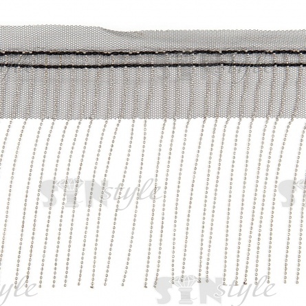 Декоративная тесьма с бахромой отделочная на сетке, ширина 120 мм, цвет черный/цепочка цвет никель, намотка 25 ярдов фото 3