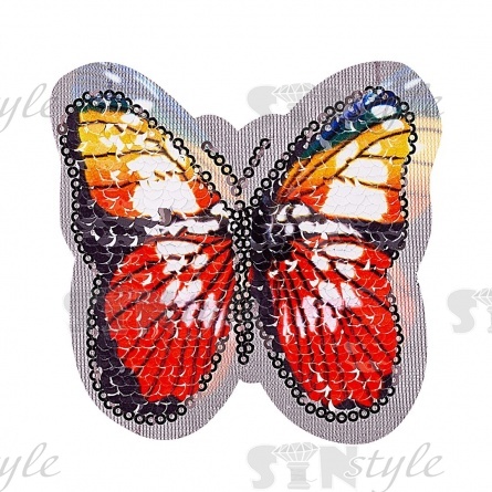 Аппликация пришивная на сетке из пайеток "Бабочка", размер 87х82 мм фото 1