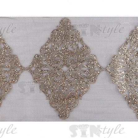 Кружево на черной сетке с золотым глиттером, ширина 210 мм, намотка 15 ярдов фото 1