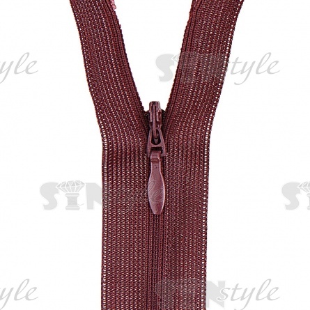 Молния спираль, тип 3, потайная, неразъемная, основа капрон, длина 50 см, цвет 864 (бордовый), бегунок цвета основы фото 2