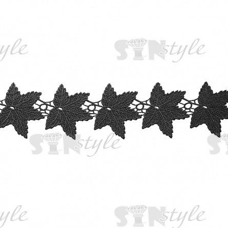 Кружево ажурное, нежная воздушная гирлянда из листьев с резным краем, ширина 60 мм, цвет черный, намотка 15 ярдов фото 1