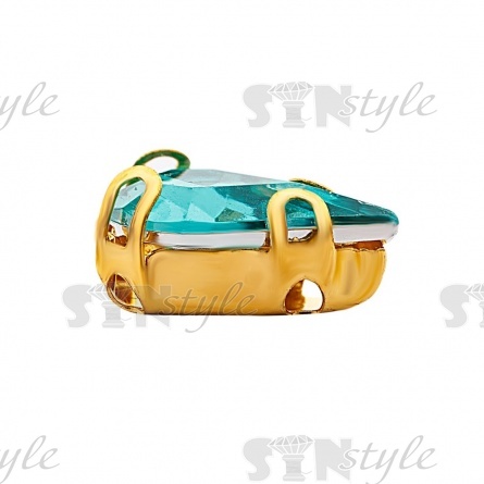 Стразы пришивные акриловые в цапах, форма лодочка, цвет золото+зеленый, размер 5х10 мм, 200 шт/уп. фото 2