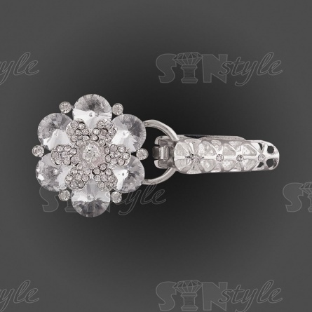 Застежка шубная металлическая со стразами, цвет никель+белые стразы, размер 40*90мм фото 1