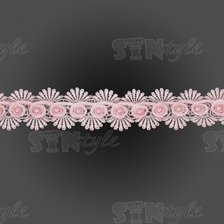Кружево ажурное с отделкой, на нежной ажурной основе россыпь бутонов розочек с бусиной в середине цветка, ширина 45 мм, намотка 15 ярдов, цвет старо-розовый фото 1