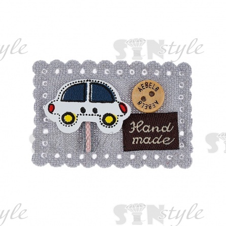 Аппликация 3D "Рамка с машинкой", цвет серый, размер 45х30 мм фото 1