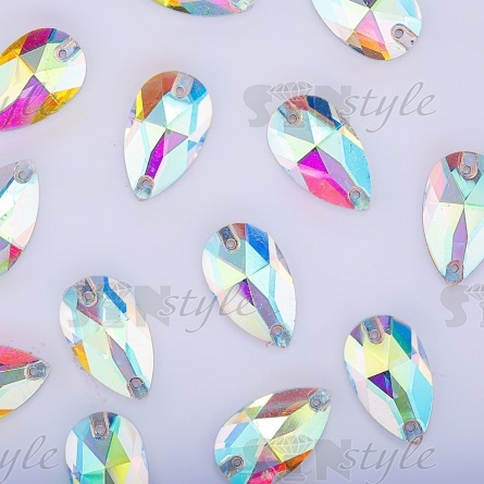 Стразы пришивные стеклянные Капля, цвет радужный (голография), размер 13 мм х 22 мм фото 3