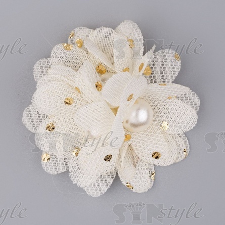 Цветочки декоративные с бусинами, цвет шампань, диаметр 40 мм,  фото 1