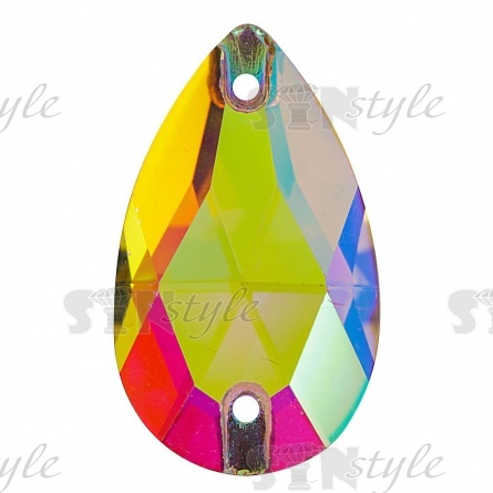 Стразы пришивные стеклянные Капля, цвет белый прозрачный радужный, размер 17*28 мм фото 1