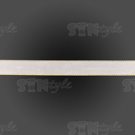 Декоративная белая тесьма атласная с люрексом золотого цвета, ширина 20 мм, намотка 25 ярдорв   фото 3