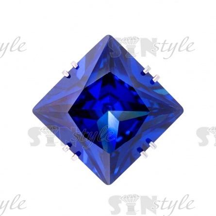 Стразы пришивные стеклянные в цапах, форма квадрат, цвет серебро+синий, размер 12*12 мм фото 1