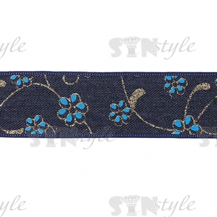 Джинсовая лента с цветочным принтом голубого цвета, ширина 40 мм, намотка 20 ярдов фото 3