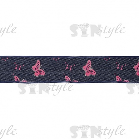 Джинсовая лента с бабочками красного цвета, ширина 40 мм, намотка 20 ярдов фото 2