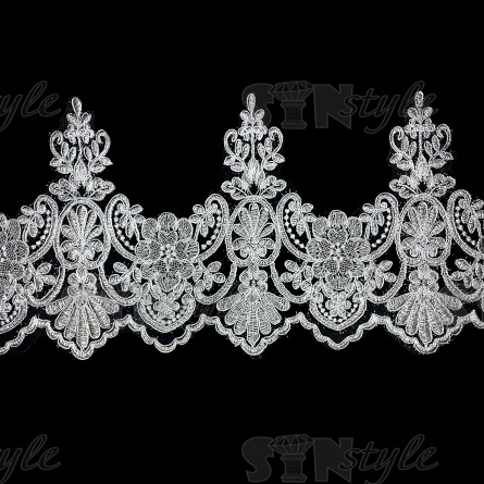 Кружево гипюр, тонкое изящное кружево с цветочным узором, ширина 235 мм, намотка 10 ярдов, цвет сияющий белый  фото 1