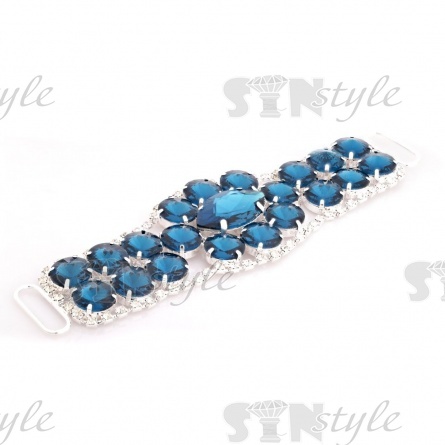 Декоративное украшение пришивное металлическое, цвет никель+бирюзовые стразы, размер 160*50 мм фото 2