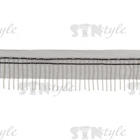 Декоративная тесьма с бахромой отделочная на сетке, ширина 50 мм, цвет черный+цепочка цвет никель, намотка 25 ярдов фото 1