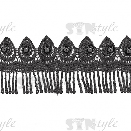 Кружево синтетическое намотка 15 ярдов, ширина 70 мм, цвет черный  фото 2