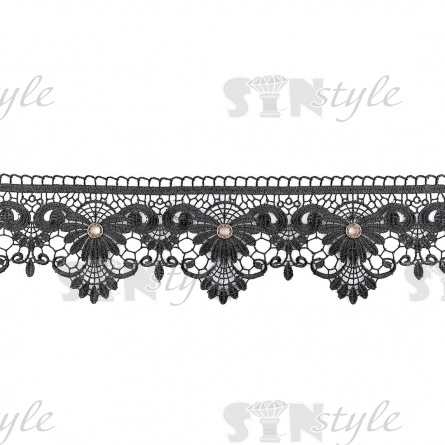 Кружево ажурное с отделкой, на тонкой ажурной основе цветочная гирлянда с люверсами в центре каждого цветочка, ширина 10 мм, намотка 15 ярдов, цвет черный фото 1