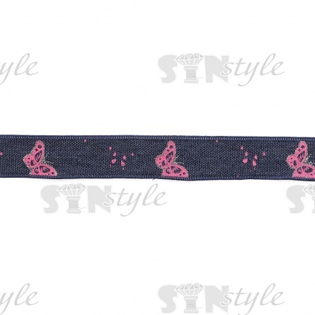 Джинсовая лента с бабочками красного цвета, ширина 25 мм, намотка 20 ярдов фото 2