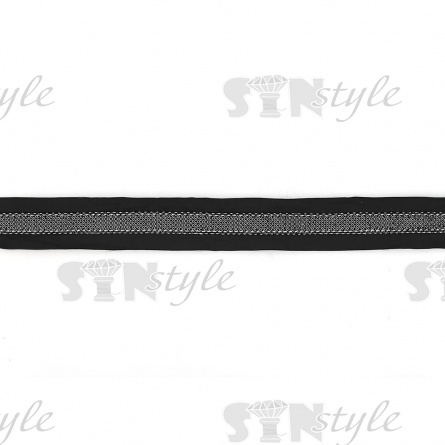 Декоративная тесьма с узором из металлизированной серебряной нити, цвет черный, ширина 27 мм, намотка 15 ярдов фото 2