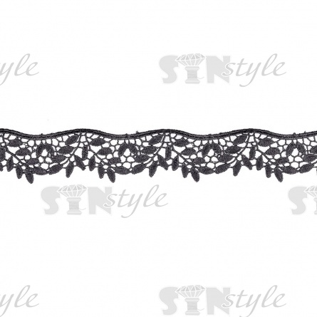 Кружево вязаное ажурное, ширина 35 мм, цвет черный, намотка 15 ярдов  фото 1