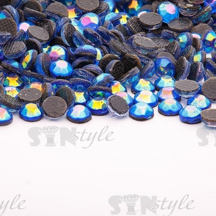 Стразы термоклеевые акриловые SS16, цвет голубой радужный (голография), 500 гр/уп  фото 1