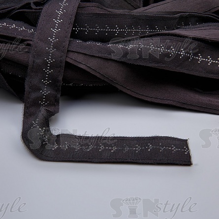 Декоративная тесьма отделочная лампасная со стразами, цвет черный, ширина 32 мм, намотка 50 ярдов фото 2