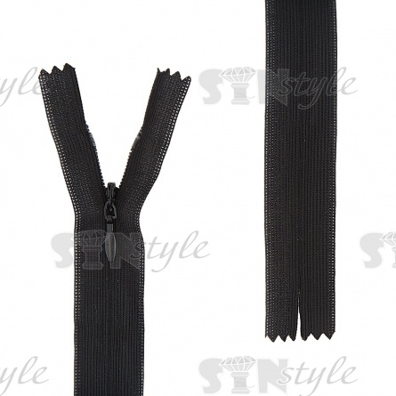 Молния спираль, тип 3, потайная, неразъемная, основа капрон, длина 50 см, цвет 322 (черный), бегунок цвета основы фото 1