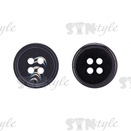 Пуговица пластиковая на четыре прокола, размер 24L, цвет черный/бежевый фото 1