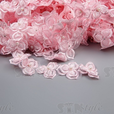 Цветочки из капроновой ленты, ширина 40 мм, намотка 20 ярдов, цвет розовый+белый, № 5 фото 1