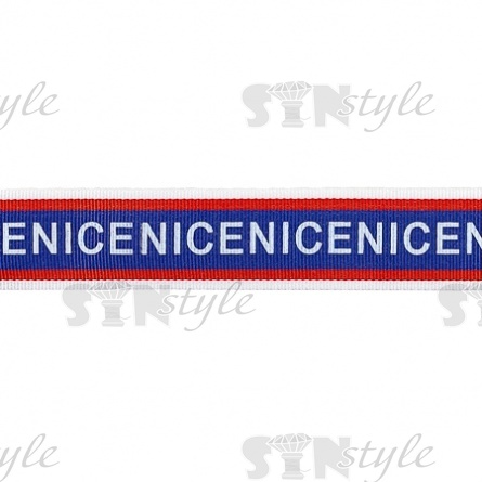 Лента репосвая, с принтом "NICE", ширина 30 мм, цвет белый+красный+синий, намотка 50 ярдов фото 1