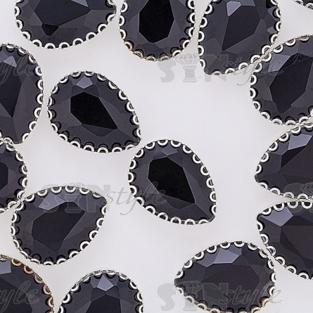 Стразы пришивные, стеклянные в оправе, форма капля, цвет серебро+черный, размер 13х18 мм фото 4