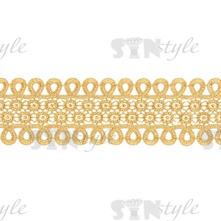 Кружево ажурное, нежная цветочная гирлянда с резным краем в виде петелек, ширина 60 мм, цвет горчичный, намотка 10 ярдов  фото 1