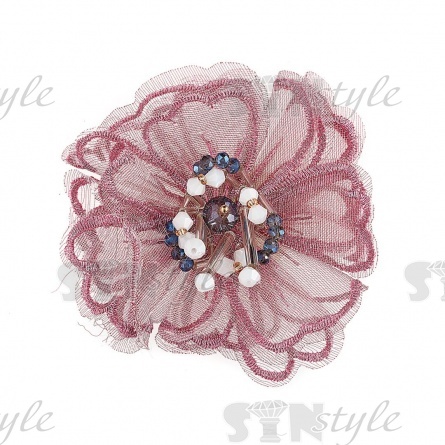 Аппликация с элементами из бисера и страз, цвет грязно-розовый, диамерт 70 мм фото 1