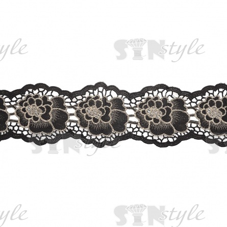 Кружево вязаное ажурное, цвет черный и золото, намотка 15 ярдов, ширина 115 мм фото 2