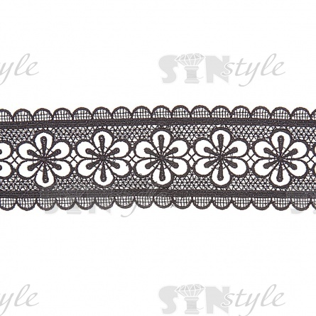 Кружево ажурное матовая нить, ширина 45 мм, цвет черный, намотка 15 ярдов фото 1