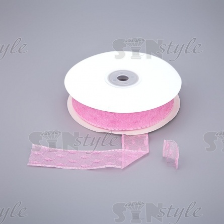 Декоративная лента капроновая двухслойная, ширина 25 мм, намотка 25 ярдов, цвет светло-розовый  фото 1