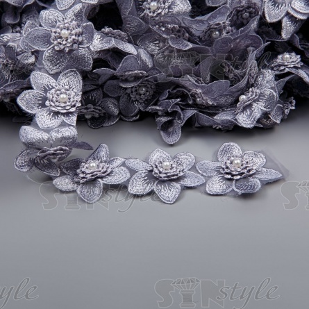 Цветочки из капроновой ленты, ширина 60 мм, намотка 20 ярдов, цвет серый (№ 32) фото 1