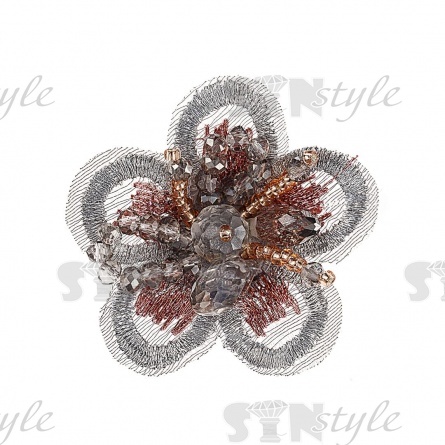 Аппликация с элементами из бисера, цвет серый, размер 40 мм фото 1