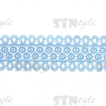 Кружево ажурное, нежная цветочная гирлянда с резным краем в виде петелек, ширина 60 мм, цвет светло-голубой, намотка 10 ярдов  фото 1